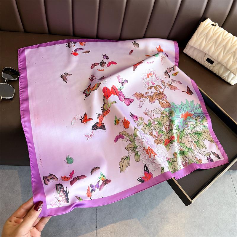 European American 70cm Small Square Imitation Silk Scarf - Printed Versatile Headscarf/Neck Protector