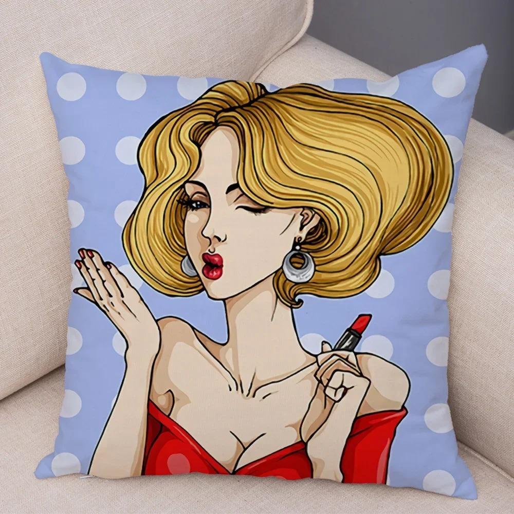 Home Decor Pop Art Style Women With Money Pillow Pattern Cushion Cover Suitable For Sofa Bedroom Car Pillow Cover