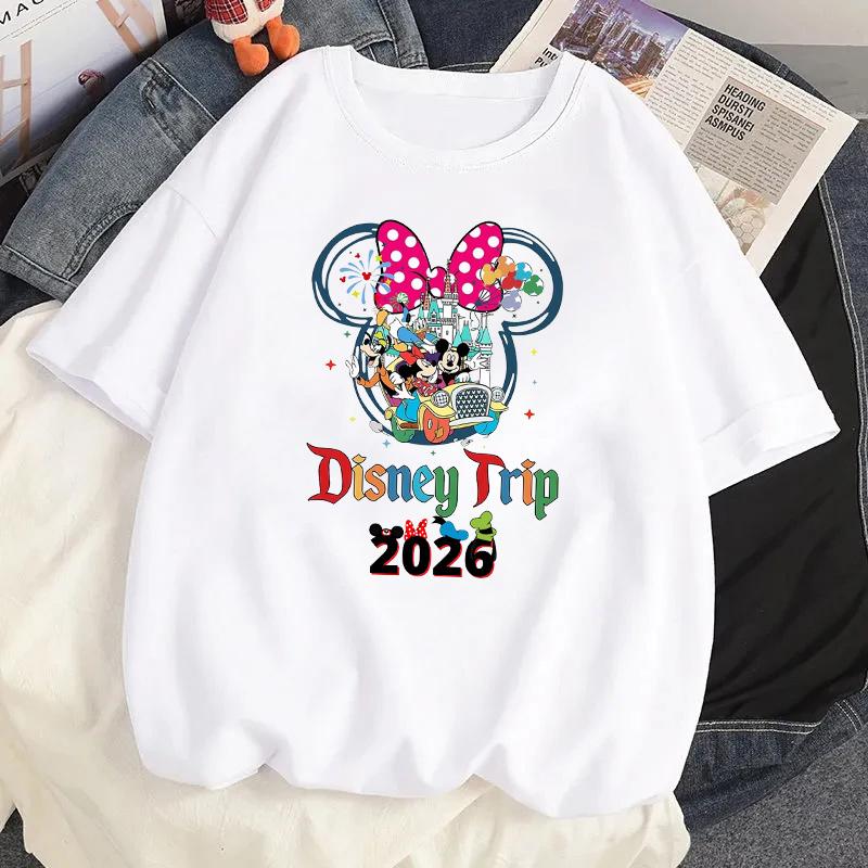 2026   Trip Mickey Minnie Mouse White TShirts Y2k Fashion Unisex Streetwear Casual Tops Cotton Casual Loose Short Sleeve
