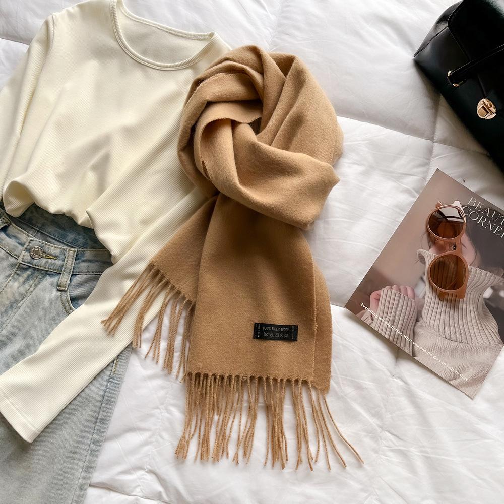 High-end pure wool scarf women's winter new camel red warm scarf long shawl