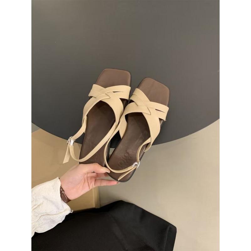 

34-45 большой размер римские сандалии женская летняя одежда новые французские потрясающие ретро фея стиль плоские пляжные туфли 44 хаки