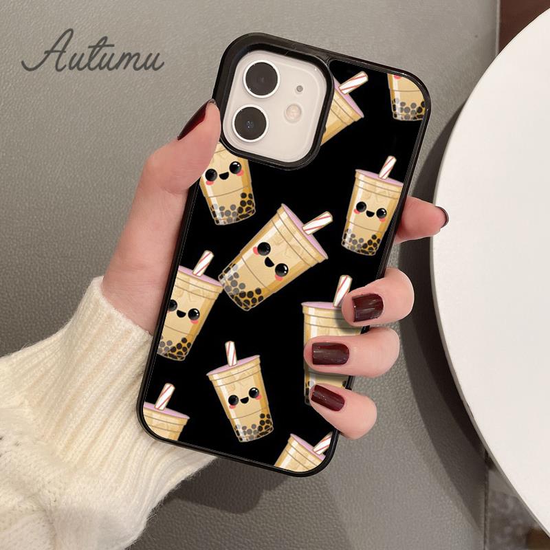 Niedliches Gesicht Boba Muster Handyhülle für iPhone 11 12 13 14 Pro Max mini XR XS SE 2020 7 8 Plus Samsung Galaxy S21 S22 Hülle