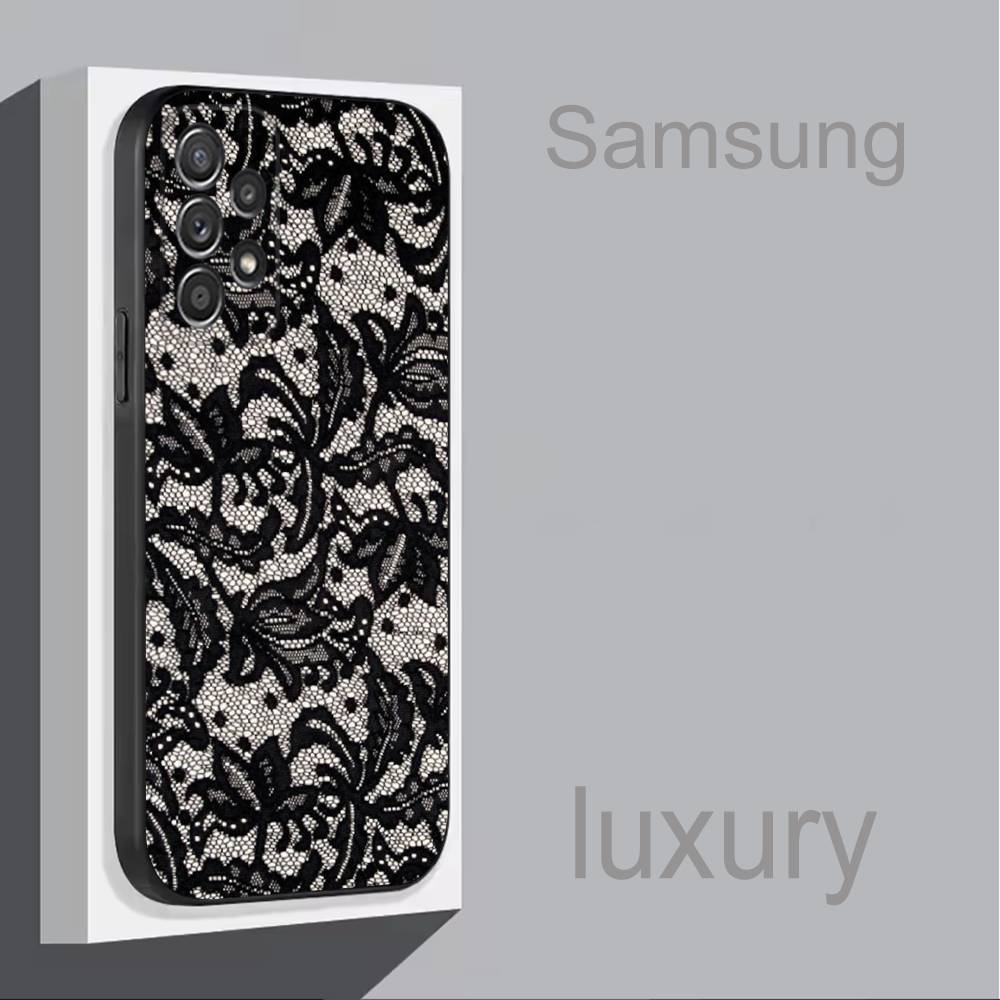 Lace Print P-Pattern Phone Case For Samsung S 9,10,21,30,22,23,24,25,Ultra,Plus,Lite,FE,4,5G Black Soft Case