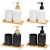 3Pieces Bathroom Accessories Organization Set with Ceramic Hand Soap Dispenser Wood Tray and Toothbrush Holder Cup