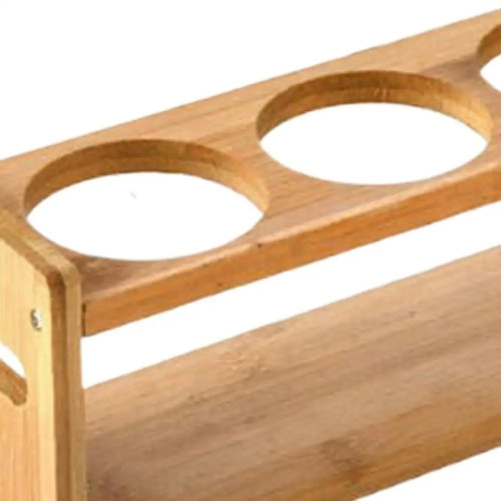 Multi-Compartment Wooden Oil Bottle Display Stand Kitchen Storage Shelf Restaurant Use