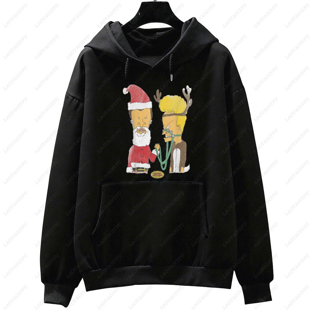 Beavis and Buttheads Christmas Xmas Festive Costumes Loose Graphic Hoodie Unisex Holiday Gift for Men Casual Wear Sweatshirt