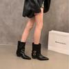 Pointed High-heeled Brown Small Short Boots Women's Shoes 2025 New Spring and Autumn Single Boots Retro Belt Buckle Medium Tube Pants Tube Boots