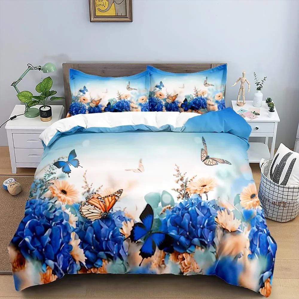 Butterfly Bedding Set 3D Flower Duvet Cover Quilt Cover with Zipper Queen Double Polyester Comforter Set Kid Girl Christmas Gift