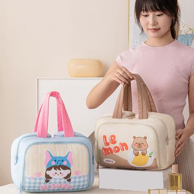 Spacious Multi Compartment Makeup Organizers With Cute Handle Durable Polyester Travel Cosmetic Case For Daily Use