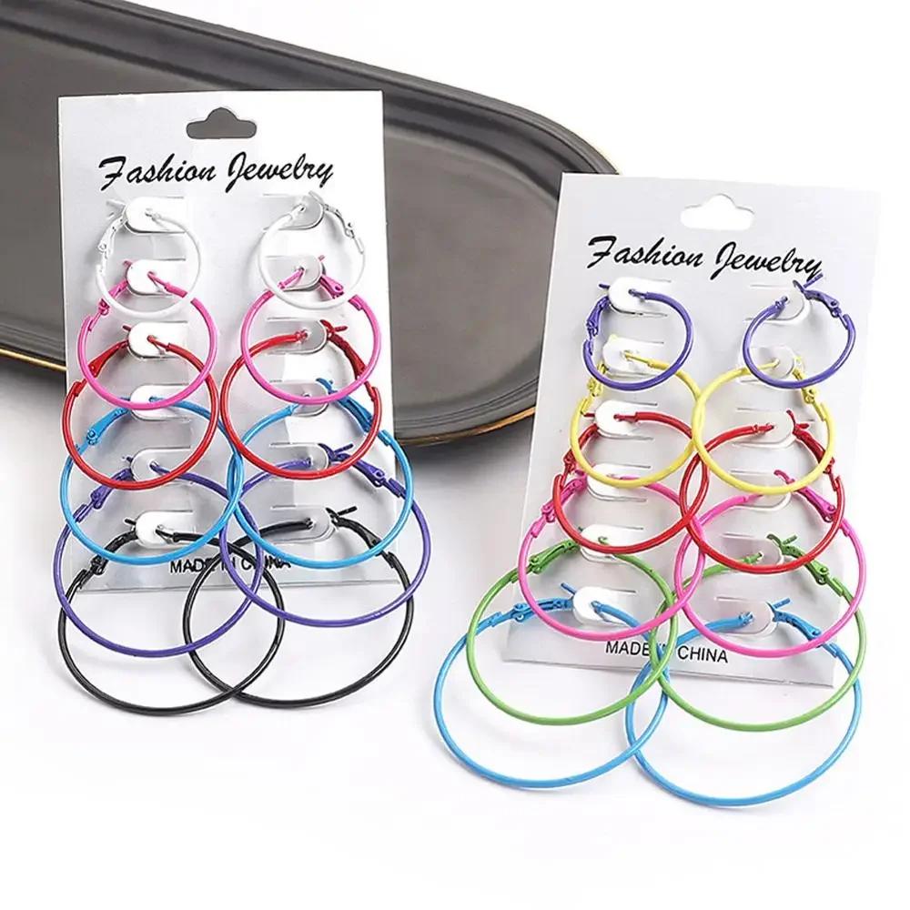 6pair/set Punk Big Smooth Circle Round Hoop Earrings Exaggerate Big Women Trendy Large Hoop Earrings Brand Loop Earrings Jewelry