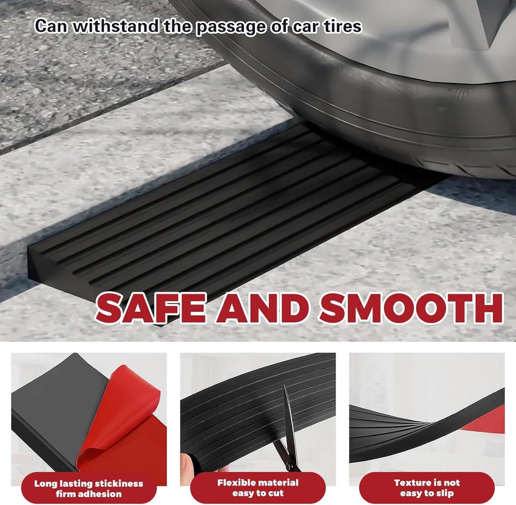 1PC 1m/39.37inch Doorway Threshold Ramp Self-adhesive PVC Rubber Ramp Wear-resistant Striped Stair Anti Slip Tape