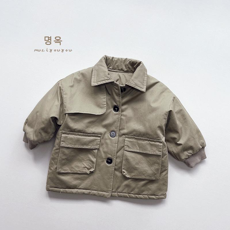 Kids Unisex Harajuku Style Thicken Mid Length Windbreaker Coat Winter Warm Outerwear
