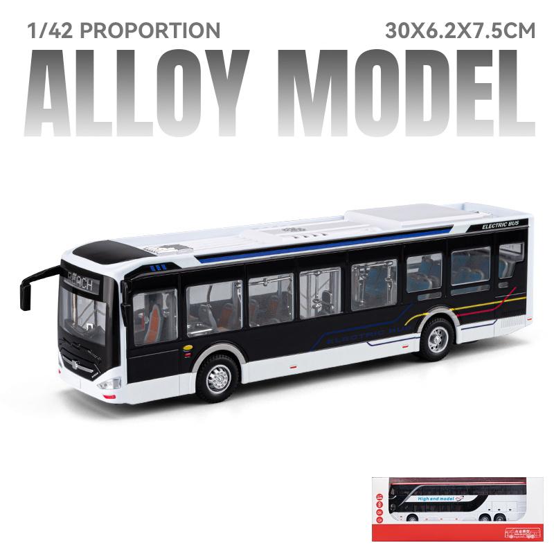 1/42 New Energy Bus Alloy Metal Diecast Model Car Sound & Light Pull Back Ideal Boy’s Children Toy Birthday Gifts with Children