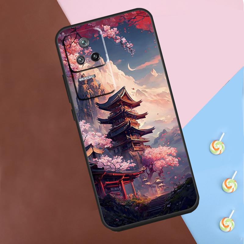 Japanese Art Temple Sakura Case For Xiaomi POCO M6 Pro X3 X5 X6 Pro F3 F5 M5s Mi 14 Pro 13 13T 11T 12T 12 Lite Cover