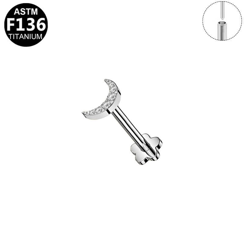 G23 Titanium Alloy Floral Moon Ear Studs - Elegant Cross-Border Design with T-Bar Insertable Piercing