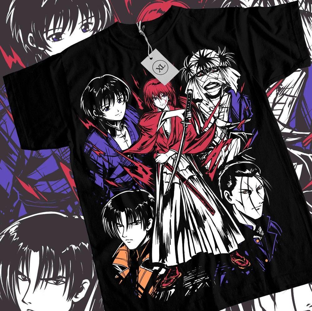 Unisex Shirt Cotton Oversize Large Size Rurouni Kenshin Samurai Himura T-Shirt Rurouni Kenshin T-shirt - Black