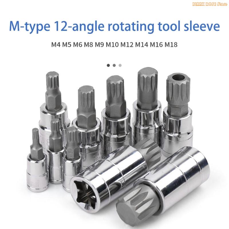 K1AE 10 Stück Autoreparatur 1/4" 3/8" 12-Zahn Dreikant Spline Bitsteckschlüssel Satz