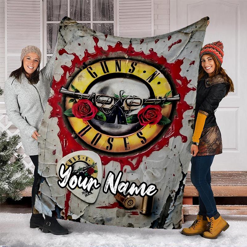 Custom Name Guns N Roses Theme Printed Blanket - Perfect for Couch, Bed, Travel & Outdoor Use | Machine Washable, Cozy & Durable.