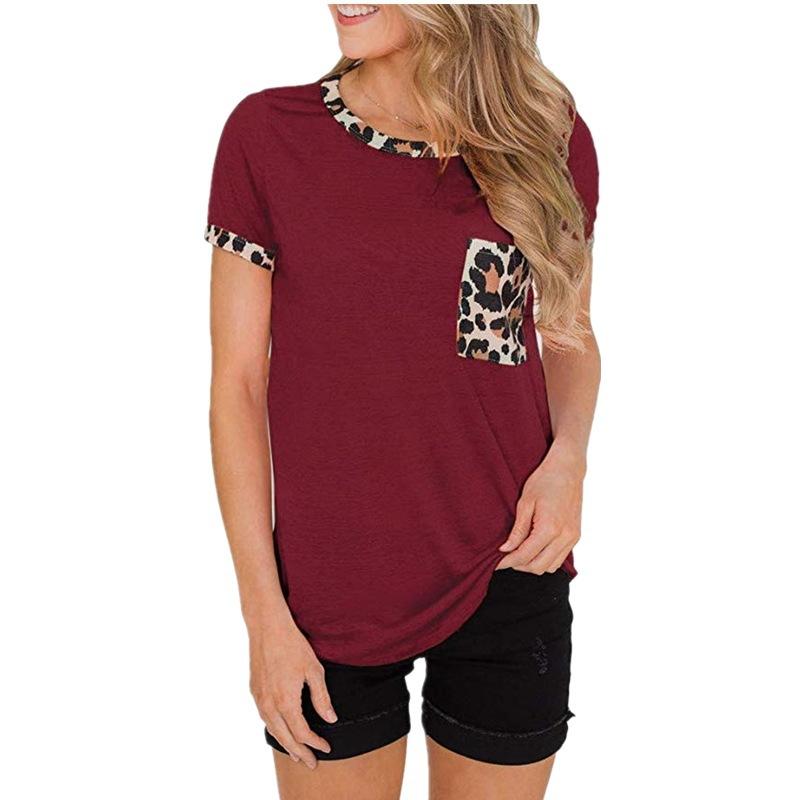 1116 Europe, America, summer new models, Yama, pocket contrasting color short-sleeved T-shirt women