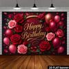 2D Rote Rose Geburtstag Hintergrund mit Weinroten Rosen & Rosa Luftballons