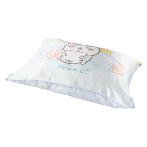 MORIPiLO Chiikawa Pillowcase, 100% Silk, Hachiware Goods, Blue, 43x63cm, Anti-Friction, Night Care, Silk with Tencel Backing, Zipper Closure, Characte