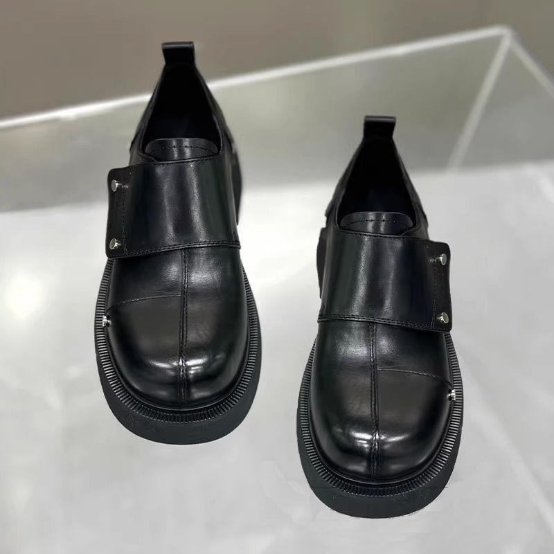 Lazy Big Head Men's British Commuting One-pedal Platform Leather Advanced Sense of Inner Height Increase Casual Derby Shoes