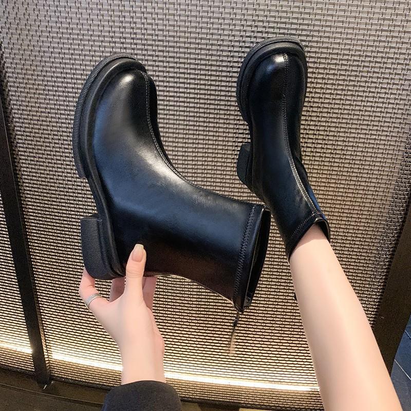 Martin Boots Women's 2025 New Autumn and Winter Velvet Flat-bottomed Chelsea Thin Boots British Style Short Boots Korean Ankle Boots