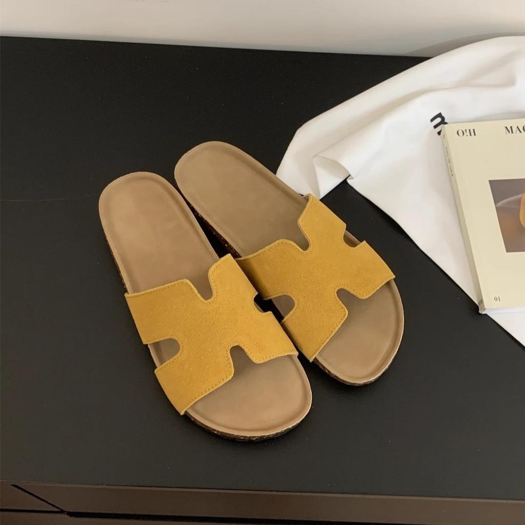 Slippers Women's Summer Wear Soft Flat-bottomed Beach Sandals One-word H Sandals