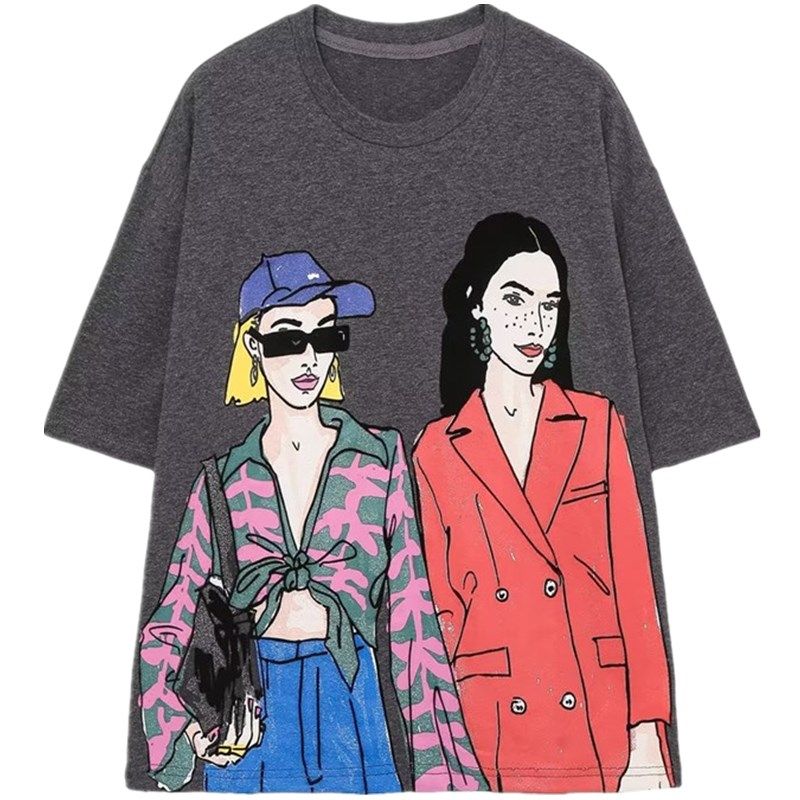 

Ur Autumn and Winter New European and American Style Girl Printed Short Sleeve As shown in pictures S