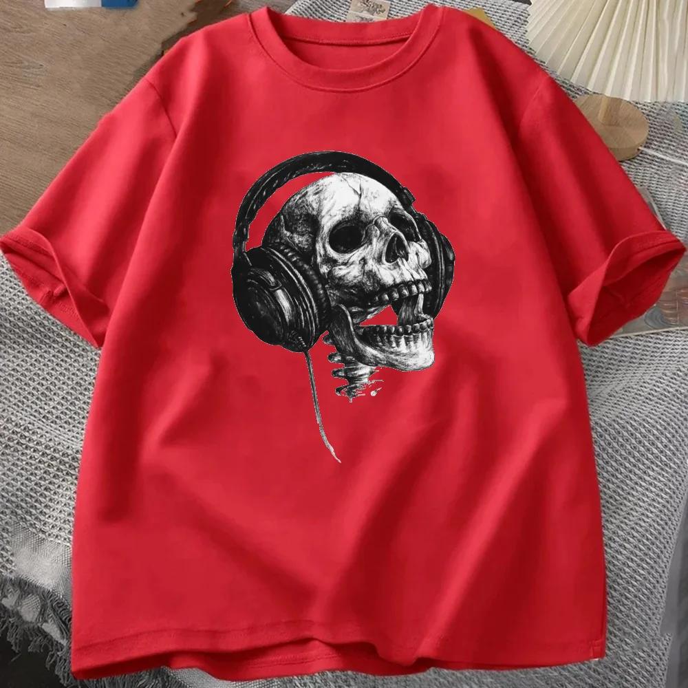 Music Forever Tops Tees 2024 Mens T Shirt DJ Skull Tshirt Headphone Skull Print T-shirt Cotton Fabric Clothes Grey Shipping