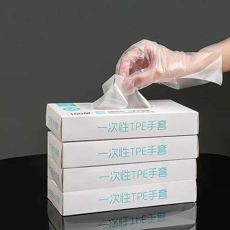 100Pcs Latex Free Gloves Tpe Disposable Gloves Transparent Non-Slip Acid Work Safety Food Grade Household Cleaning Gloves