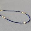 Korean niche design faceted lapis lazuli beaded freshwater rice grains small pearls extremely fine simple temperament short necklace