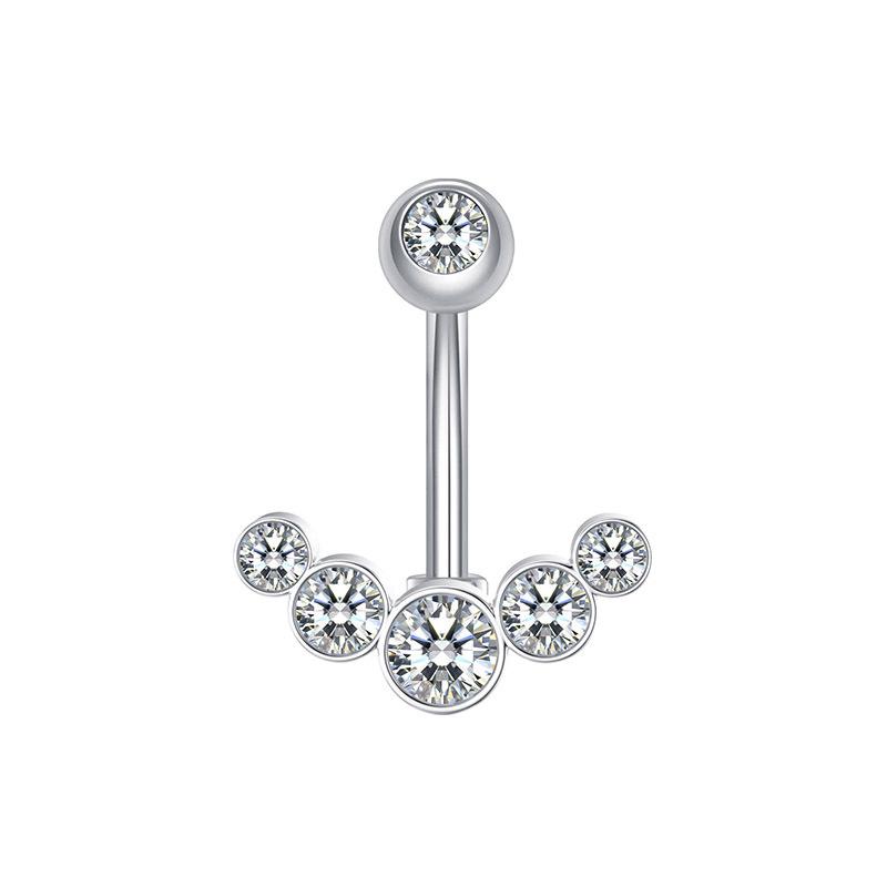 Stainless Steel Inlaid Diamond Navel Ring 5 Diamond Navel Nails Inverted Navel Buckle Puncture Jewelry