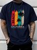 Unisex Crew Neck Tee California Beach Palm Tree Retro Print Short Sleeve Top Summer Vacation Daily Outdoor Loose Soft Casual Wear