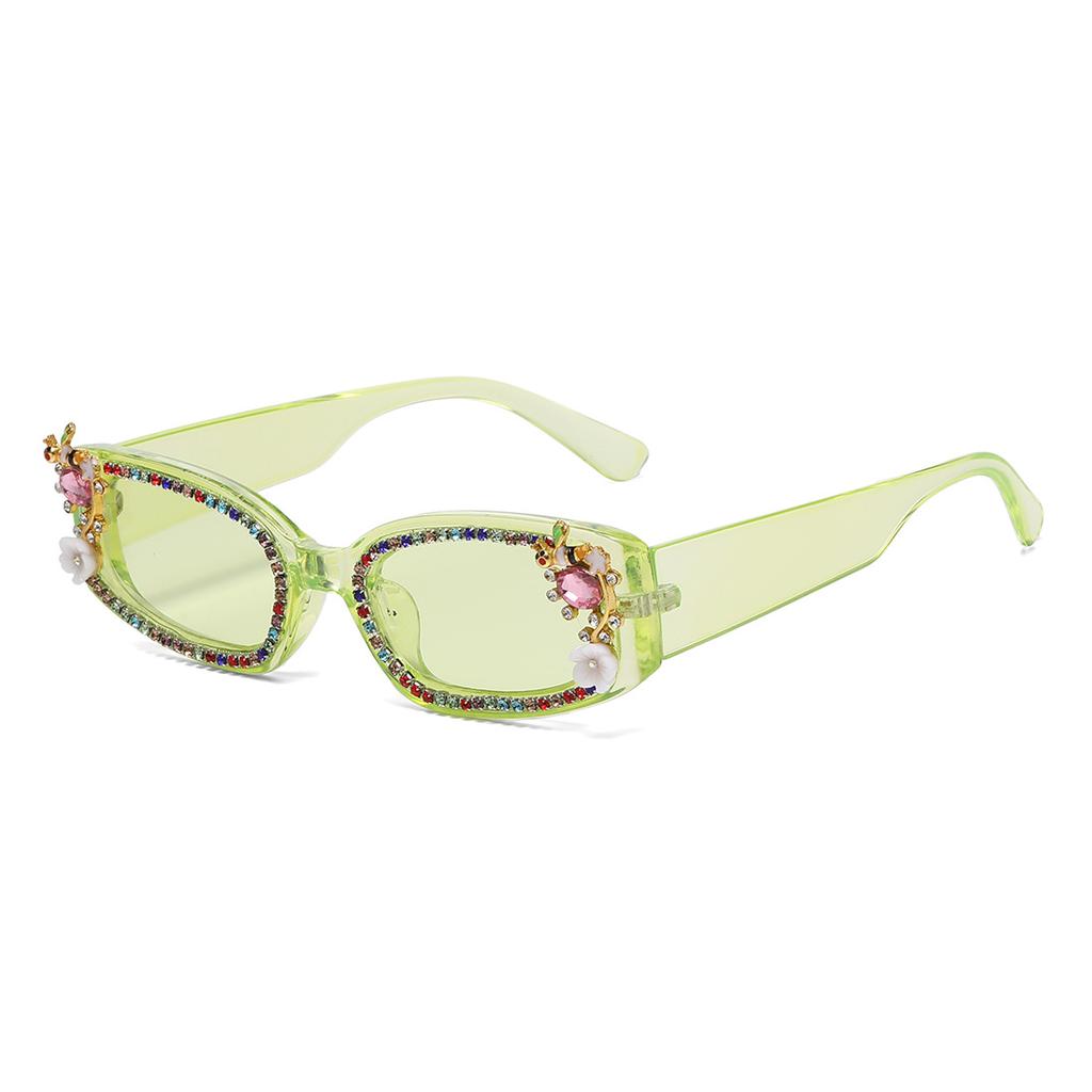 Vintage Designer Square Sunglasses Women Luxury Rhinestone Flower Bee Shades Punk Fashion Sun Glasses