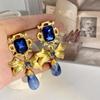 Vintage Blue Glass Bow Earrings - Retro Design Ornament