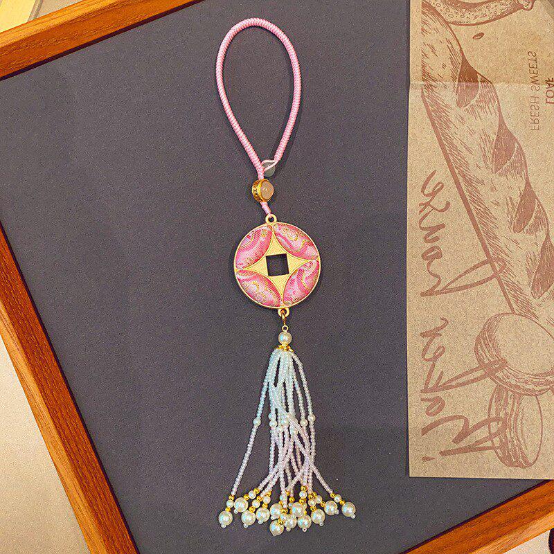Year of the Horse Song Brocade Coin Charm - Double-Sided Tassel Pendant Ornament