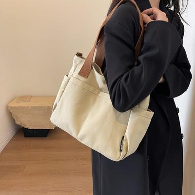 Stylish and Simple Solid Color Canvas Bag New College Student Shoulder Messenger Bag Women's Casual Versatile Shoulder Bag