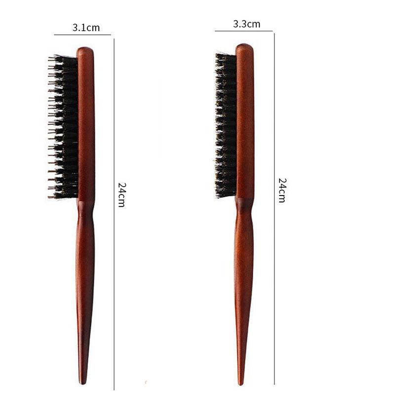 Solid Wood Boar Bristle Teasing Comb - Three-Row Fluffy Styling Comb for Updos and Hair Wrapping