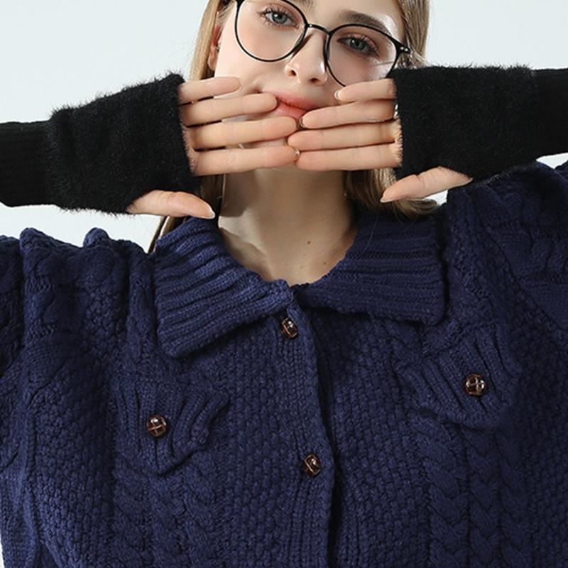 Winter Plush Gloves Stretchy Mittens Adult Knitted Solid Color Half Finger Gloves Knit Gloves for Cold Weather Cycling
