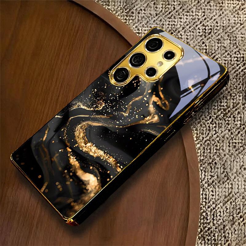 Midnight Gilded Flow Electroplated Golden Phone Case For Samsung A23 A33 A53 A73 A14 A34 A54 A15 A35 A55 A06 A16 A36 Glass Cover