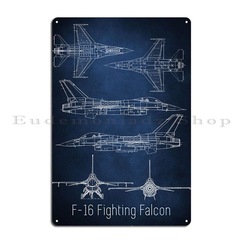 F16 Fighting Falcon Металлическая табличка Настенная роспись Классический настенный декор Индивидуальный кинотеатр Жестяная табличка Постер 20x30cm（7.8x11.8inch）