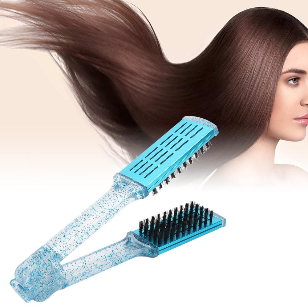 Multifunction Double Sided Straightener Brush Blue Hair Straightening Splint Comb  Salon Use