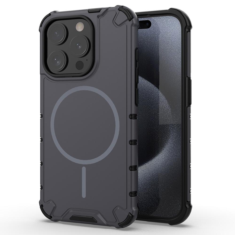 For iPhone 15 Pro Max Magnetic Case Corrugated Texture Heat Dissipation Shockproof TPU+PC Phone Back Cover