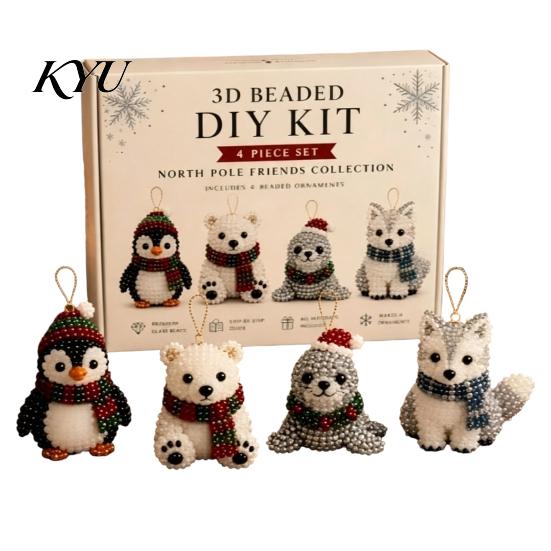 Parent Child Interactive Activity 3D Beaded DIY Kit, Lifelike Christmas Animal Beading Craft Set, Set for Kids Handmade Easy Embroidery Kit And Adults