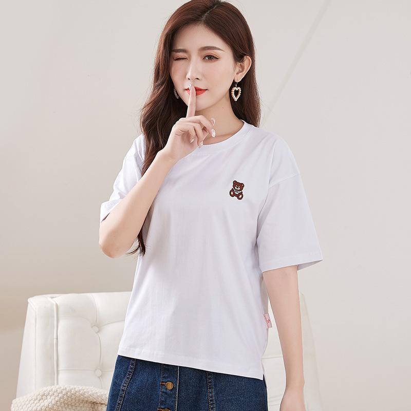 Spring New Short-sleeved Ins Korean Version T-shirt Girls Round Neck Casual Printed Tops Fashionable and Cute Women's Clothing