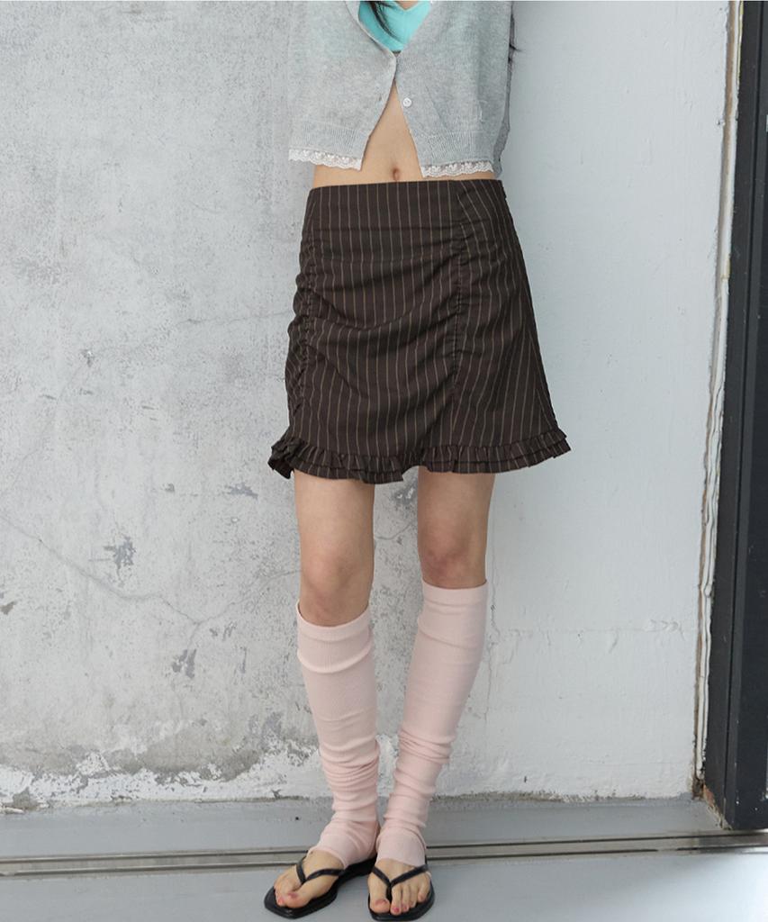 Michikoleondeonkosino Striped Shirred Mini Skirt Chocolate Brown