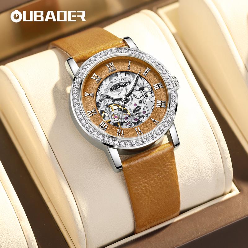 OUBAOER Women's Casual Mechanical Watch with Roman Numeral Dial, Waterproof Design