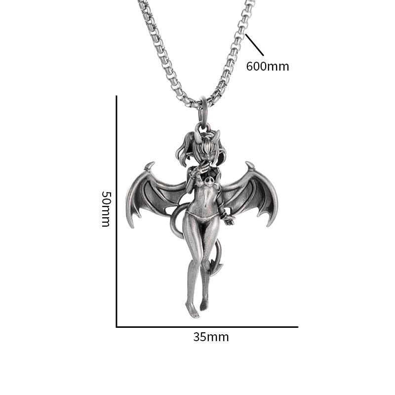Gothic Punk Sexy Devil Bat Girl Goddess Pendant Necklace for Men and Women Hip Hop Trendy Halloween Cosplay Party Jewelry