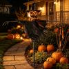 Automatic Nighttime Lighting Decor Halloween Solar Scarecrow Lantern, Scary Pumpkin Head Metal Garden Stake with Decorative Landscape Stakes